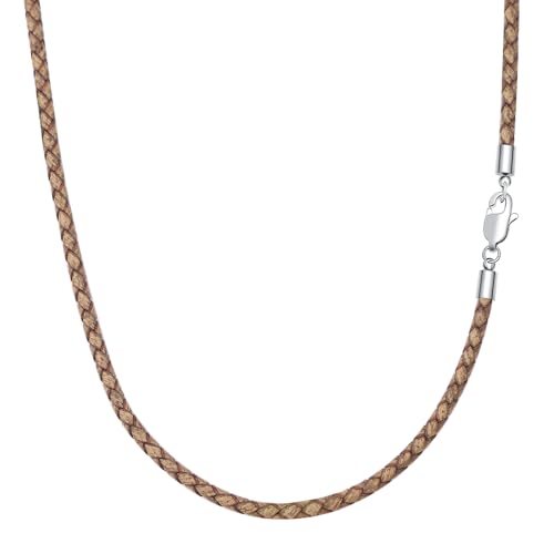 Viwind Lederkette Geflochten Vintage Leder Halskette Edelstahl Verschluss 3mm/4mm breit Damen Herren Kette für Anhänger charm 45-55cm wählbar Mit Schmuckschatulle (55cm, Vintage Khaki-3mm) von Viwind