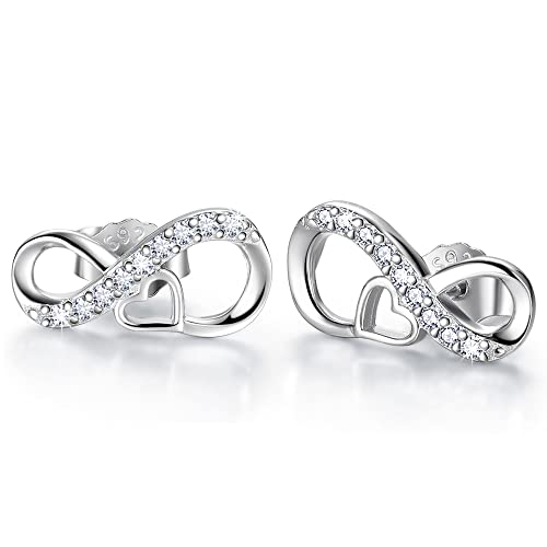 Viwind Ohrringe Silber 925 Sterling Ohrstecker Unendlichkeit Liebe Ohrringe Infinity Herz Schmuck Geschenk für Frauen Mädchen Sie Geburtstags Valentinstag Muttertag mit Geschenkbox von Viwind