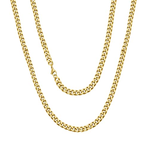 Viwind kette Herren Klassische Kubanische Halskette titanium steel material 5/7/9/11mm Silber/18k Gold Cuban Link Chains Hip Hop Ketten 45-55cm Wählbar,Geschenke für Unisex (45cm, Gold-5mm) von Viwind