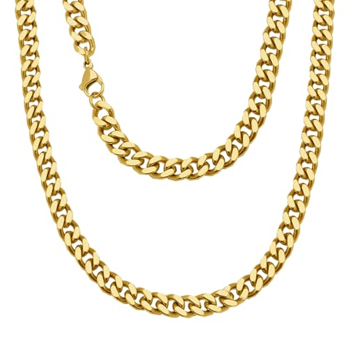 Viwind kette Herren Klassische Kubanische Halskette titanium steel material 5/7/9/11mm Silber/18k Gold Cuban Link Chains Hip Hop Ketten 45-55cm Wählbar,Geschenke für Unisex (50cm, Gold-11mm) von Viwind