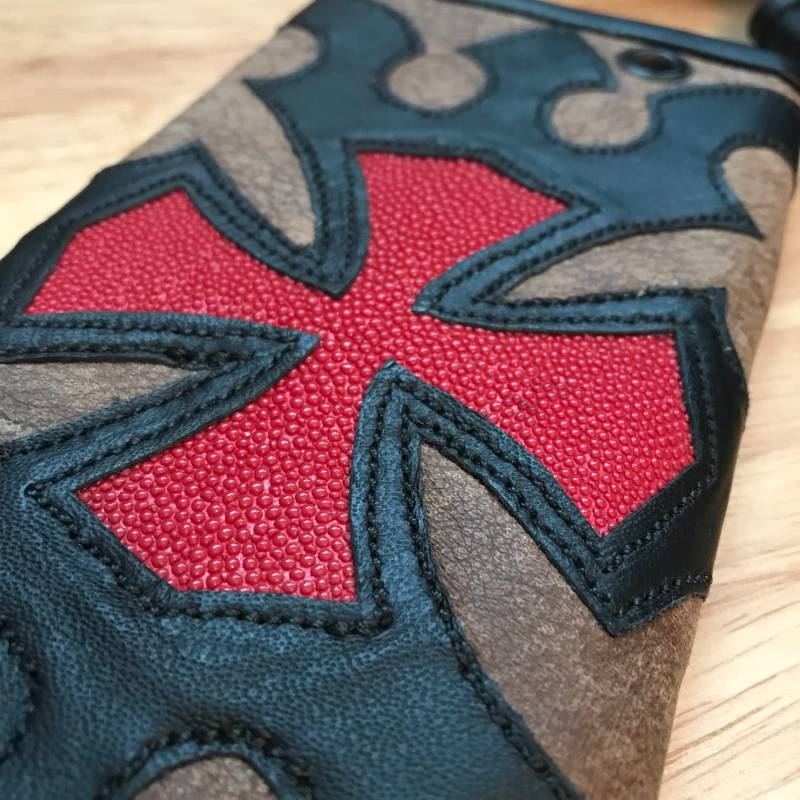 Stingray Stern Hide Biker Schädel Echtes Leder Snap Wallet Gerollt Rindslederkante Custom Made Gebaut, Um Tülle Jeanie Newby Zu Dauern von VixenCustomsArt