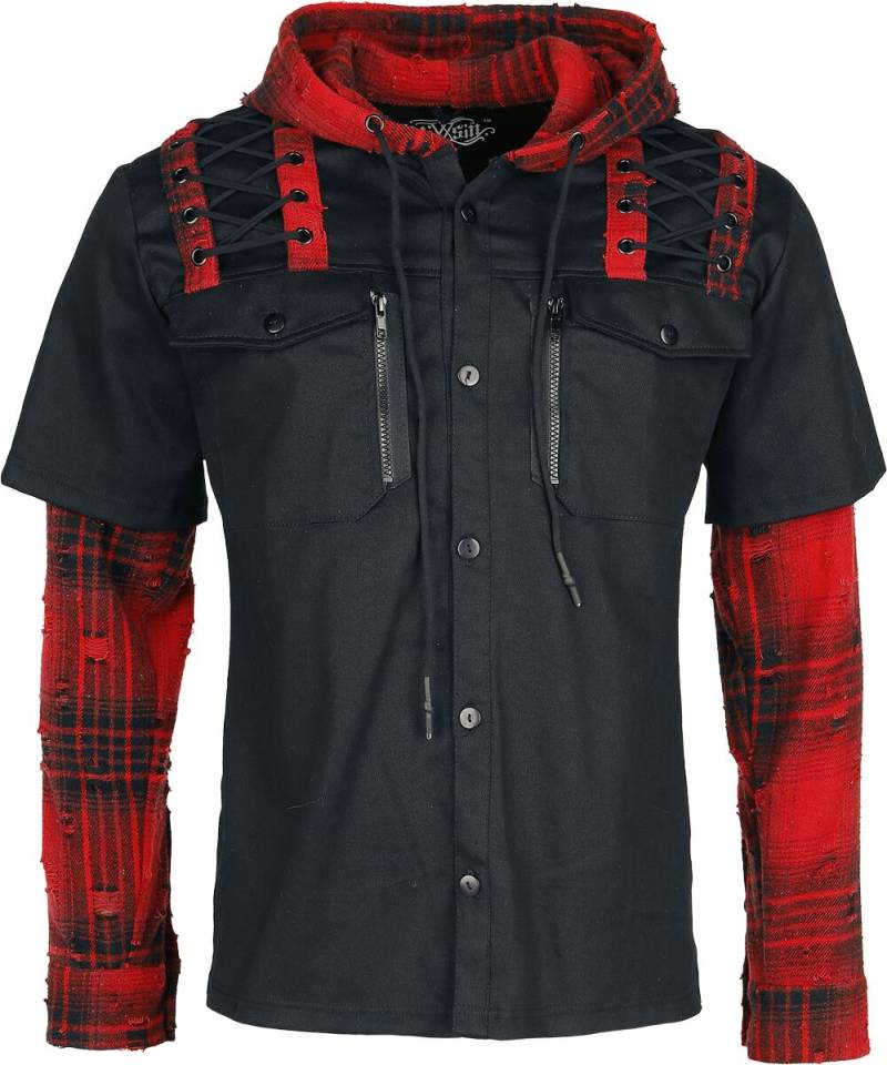 Vixxsin - Gothic Langarmhemd - Ellery Shacket Mens Black/Red - S bis 4XL - für Männer - Größe 4XL - schwarz/rot von Vixxsin