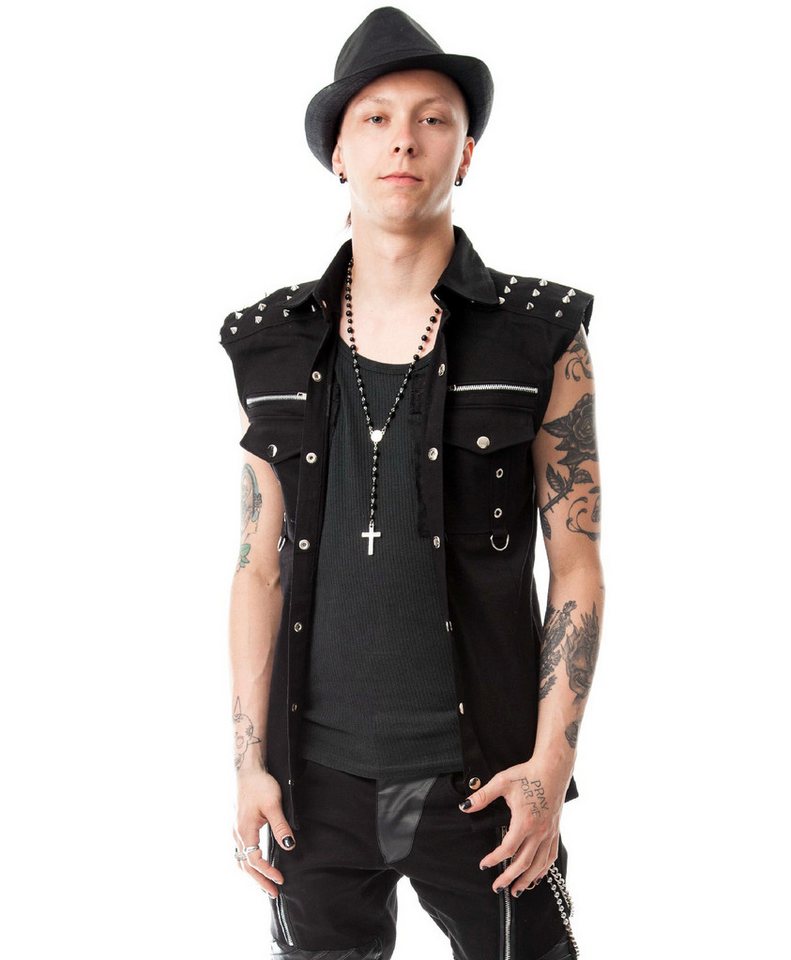 Vixxsin Kurzarmhemd Ronnie Gothic Metal D-Ringe Kutte Punk Nieten Shirt Biker von Vixxsin