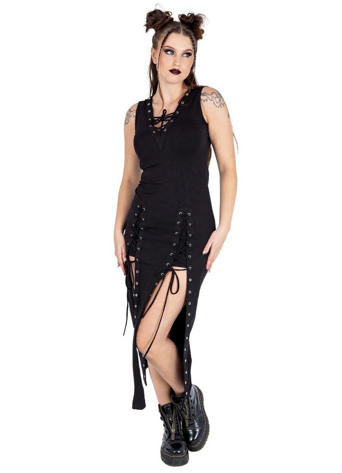Vixxsin Maxikleid Kienna Gothic Goth Nieten Schnürung Geschlitzt von Vixxsin