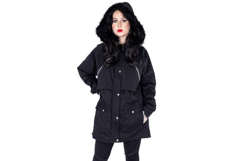 Vixxsin Parka Sylvia Gothic Denim Jeans Kurzmantel Kunstfellrand von Vixxsin