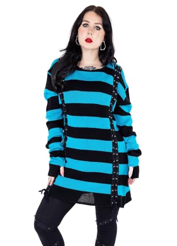 Vixxsin Pullover Esmerelda Blau Strickpulli Gothic Longpullover Gestreift, Größe:L von Vixxsin