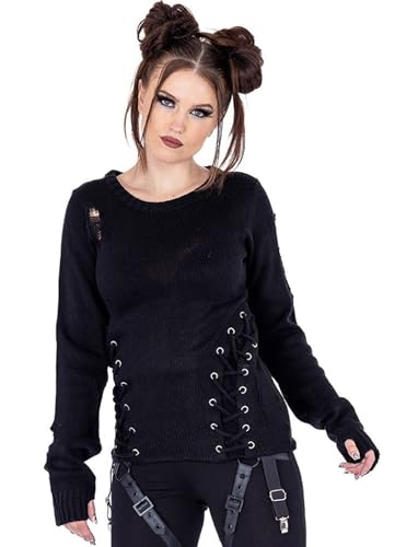 Vixxsin Pullover Siofra Strickpulli Gothic Schnürung Punk Strapsen Cyber Punk, Größe:M von Vixxsin