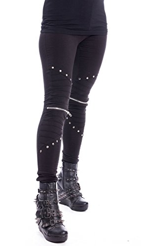 Vixxsin Punk Gothic Wind Zipper Nieten Stretchy Long Leggings Hosen - Schwarz (S - DE 34-36) von Vixxsin