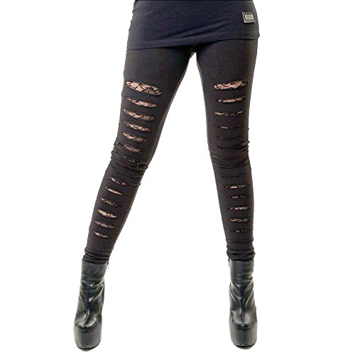 Vixxsin Punk Slasher zerrissen sexy Lange Leggings Skinny Stretch in voller Länge Gothic - Schwarz (S - DE 36) von Vixxsin