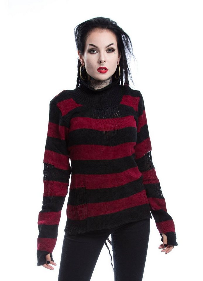 Vixxsin Strickpullover Annabella Strickpullover Punk Gothic Strickpulli Pullover Gestreift Goth von Vixxsin