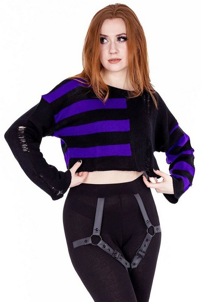 Vixxsin Strickpullover Violetta Lila Strick Pulli Emo Punk Nu Goth Gestreift von Vixxsin