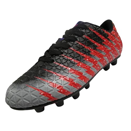 Vizari Bolt FG Fussballschuhe Kinder - Stollenschuhe - Outdoor Fester Untergrund - Fußballschuhe für Jungen & Mädchen - Schwarz, Rot, Silber - Größe 37 von Vizari