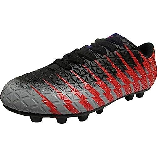 Vizari Bolt JR FG Fussballschuhe Kinder - Stollenschuhe Outdoor Fußballschuhe für Jungen & Mädchen - Schwarz/Rot/Silber, Größe 25,5 von Vizari