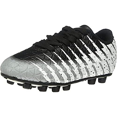 Vizari Bolt JR FG Fussballschuhe Kinder - Stollenschuhe Outdoor Fußballschuhe für Jungen & Mädchen - Schwarz/Weiß/Silber, Größe 25,5 von Vizari