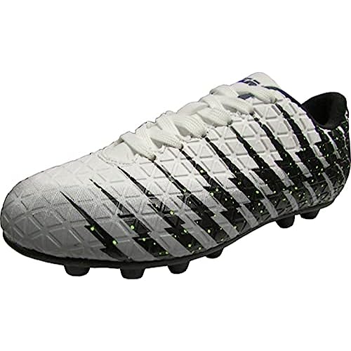 Vizari Bolt JR FG Fussballschuhe Kinder - Stollenschuhe Outdoor Fußballschuhe für Jungen & Mädchen - Weiß/Schwarz/Silber - Größe 26,5 von Vizari