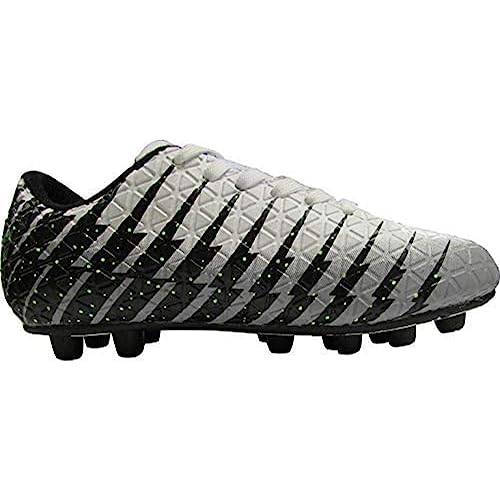 Vizari Bolt JR FG Fussballschuhe Kinder - Stollenschuhe Outdoor Fußballschuhe für Jungen & Mädchen - Weiß/Schwarz/Silber - Größe 30 von Vizari