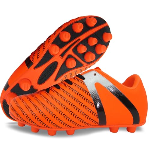 Vizari Impact JR FG Fussballschuhe Kinder - Stollenschuhe Outdoor Fußballschuhe für Jungen & Mädchen - Orange/Silber, Größe 33,5 von Vizari