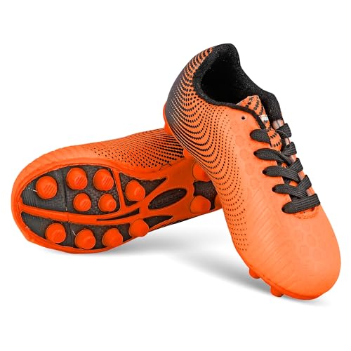 Vizari Stealth FG Fussballschuhe Kinder - Stollenschuhe Outdoor Fußballschuhe für Jungen & Mädchen - Orange, Schwarz - Größe 28 von Vizari