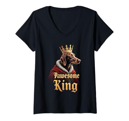 Damen Lustiger Pawesome ungarischer Zeiger König Hund Vizsla Art T-Shirt mit V-Ausschnitt Damen Lustiger Pawesome ungarischer Zeiger König Hund Vizsla Art T-Shirt mit V-Ausschnitt von Vizsla Fun Designs
