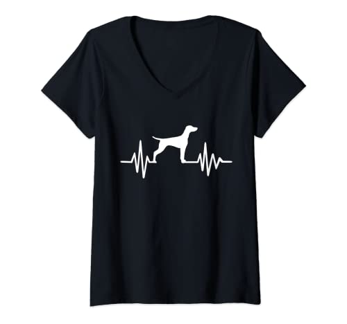Damen Vizsla Herzschlag T-Shirt mit V-Ausschnitt von Vizsla Geschenke
