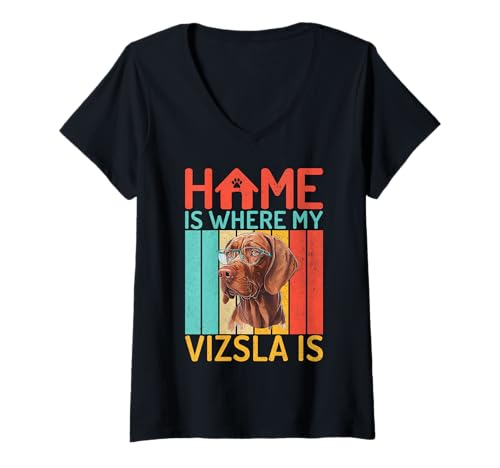 Damen Zuhause ist wo Mein Vizsla ist Vizsla T-Shirt mit V-Ausschnitt von Vizsla Gifts & Vizsla Owner Gifts