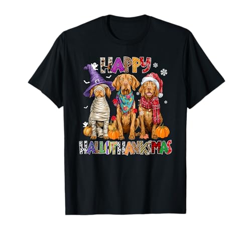 Vizsla Dogs Christmas Happy Hallothankmas Xmas Herren Damen T-Shirt Vizsla Dogs Christmas Happy Hallothankmas Xmas Herren Damen T-Shirt von Vizsla Happy Hallothankmas Christmas Dog