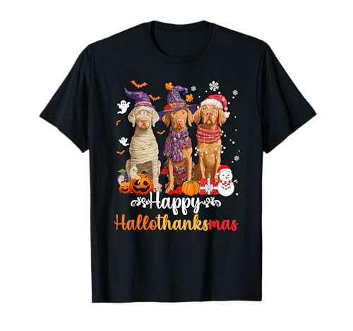 Herren Damen Vizsla Hund Weihnachten Halloween Thanksgiving T-Shirt Herren Damen Vizsla Hund Weihnachten Halloween Thanksgiving T-Shirt von Vizsla Happy Hallothankmas Holiday Dog