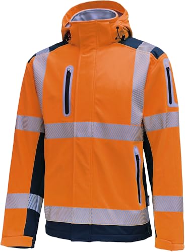 Vizwell Warnschutz Softshelljacke leuchtorange-marine mit Kapuze Gr.M vw177t von Vizwell