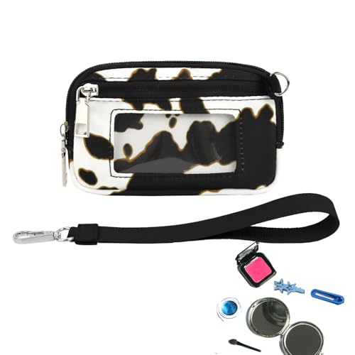 Vjeybv Kleine Geldbörse – Handgelenkschlaufe, RFID-Kartenhalter mit abnehmbarem Armband für Kopfhörer, Schwarz-Weiß-braune Kuh, Refer to description, Unisex von Vjeybv