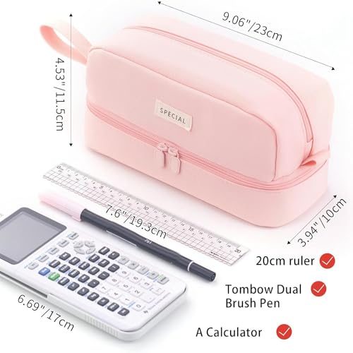 Vjsujehgy Federmäppchen mit Großem Fassungsvermögen, Großes Federmäppchen mit 2 Fächern, für Mädchen, Teenager, Schüler, Erwachsene, Rosa von Vjsujehgy
