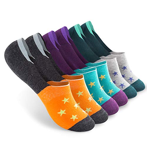 Vkele 6 Paar Damen unsichtbare Füßlinge aus Baumwolle Bunte Socken Sternchen 35 36 37 38 orange blau grau von Vkele