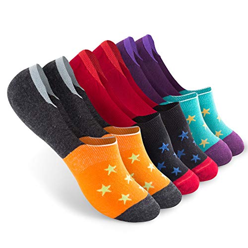 Vkele 6 Paar Damen unsichtbare Füßlinge aus Baumwolle Bunte Socken Sternchen 43 44 45 46 orange schwarz blau von Vkele