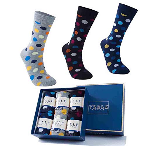 Vkele 6 Paar Damensocken & Herrensocken, Crew Socken, Ideal als Weihnachtsgeschenke, gepunktet und geringelt, socken box, 39 40 41 42, Baumwolle von Vkele