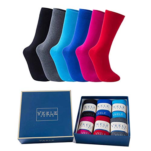 Vkele 6 Paar einfarbig Socken Geschenkpack, Ideal als Valentinsgeschenke, bunt Herrensocken, Baumwolle, Crew Socken, schwarz, grau, blau, rot, pink, 43 44 45 46 von Vkele