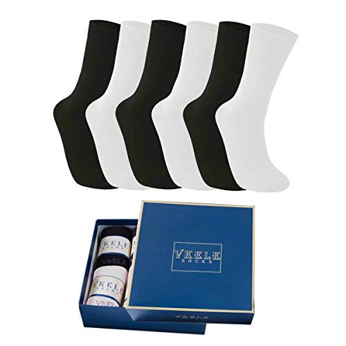 Vkele 6 Paar schwarze Socken Geschenkbox Ideal als Valentinsgeschenke, weiße Herrensocken, Baumwolle, Crew Socken, 43 44 45 46, Beruf Anzug Freizeit von Vkele