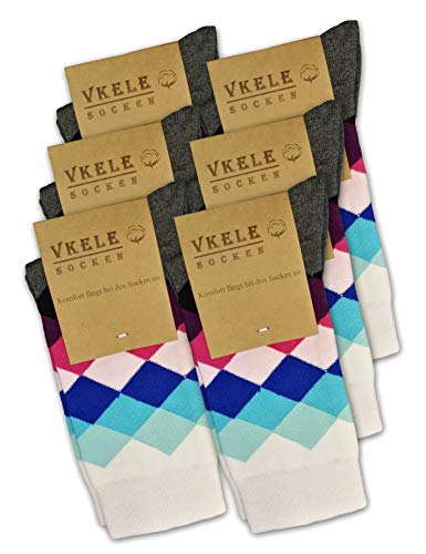 Vkele 80% Baumwolle-Socken 39-42 (2 Paar) Karo Muster für Damen Junge Herren Unisex, kariert Casual Business-Socken, Freizeit Strümpfe mehrfarbig von Vkele