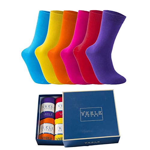 Vkele Bunte Socken (Rot & Orange & Gelb & Lila & Hellblau & Pink) 6 Paar 39-42 Ideal als Geschenk von Vkele