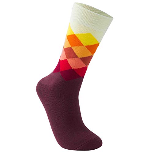 Vkele Fein Karierte Gemusterte Socken, Bunt Socken, Ideal als Geschenke, Baumwolle, Gelb/Rot, Gr. 39-42 39 40 41 42, 1 Paar von Vkele