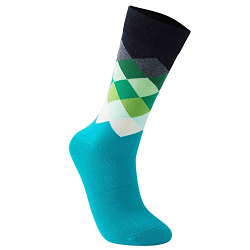 Vkele Fein Karierte Gemusterte Socken, Bunt Socken, Ideal als Geschenke, Baumwolle, Schwarz/Grün, Gr. 39-42 39 40 41 42, 1 Paar von Vkele