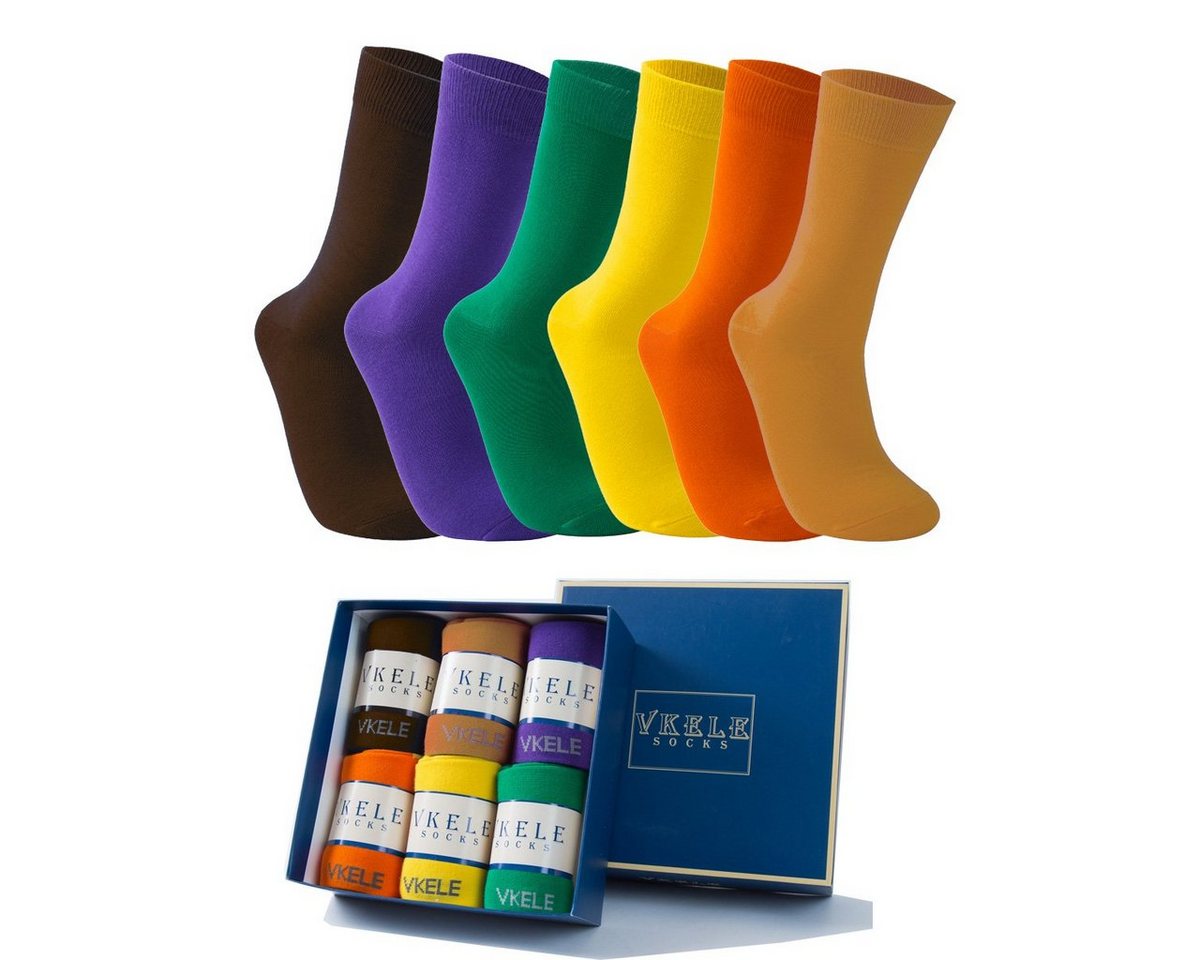 Vkele Socken Bunte Socken (6-Paar) Geschenkpack einfarbige socken herrensocken, Crew Socken von Vkele