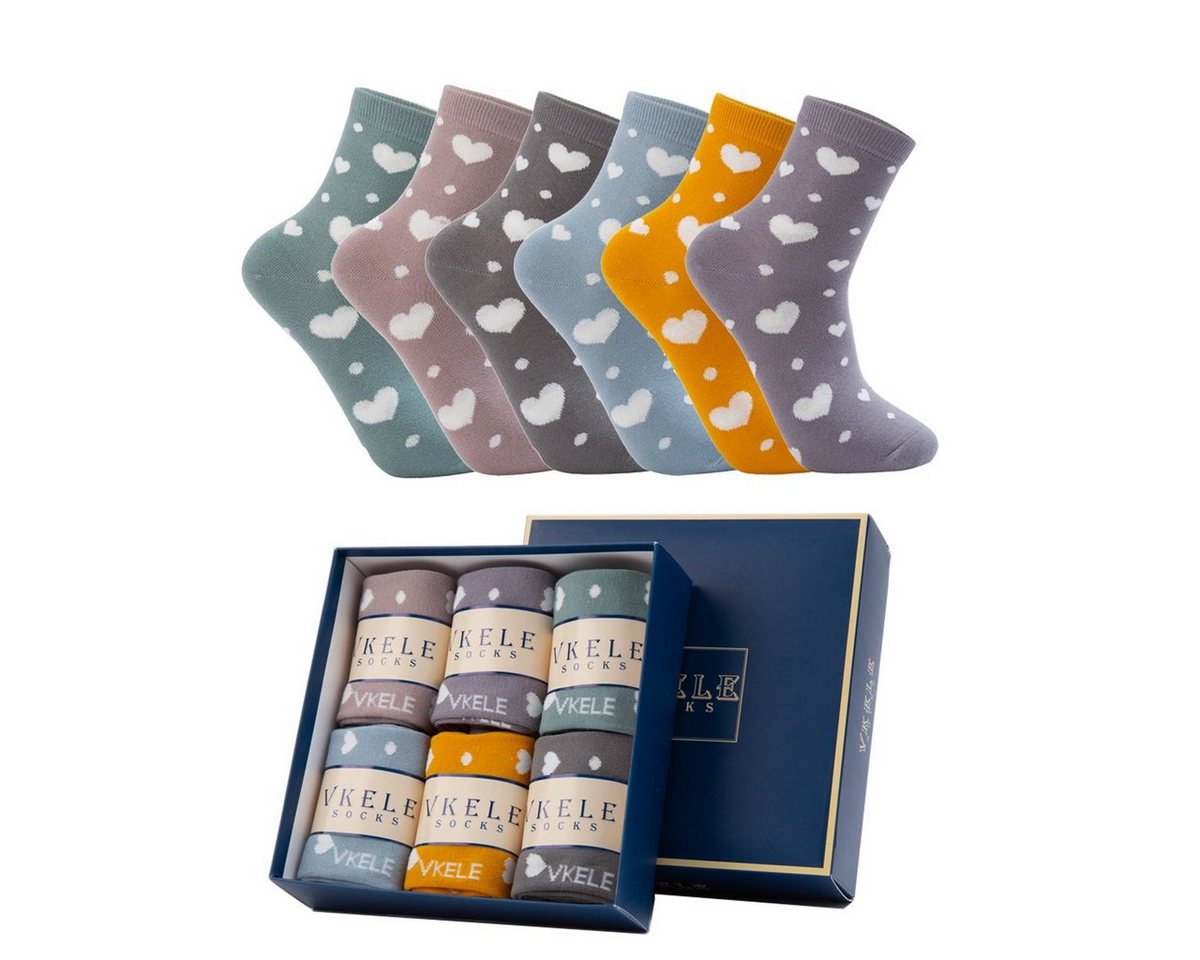 Vkele Socken Damen (6-Paar) Sockenbox Herzchen & Kamille von Vkele