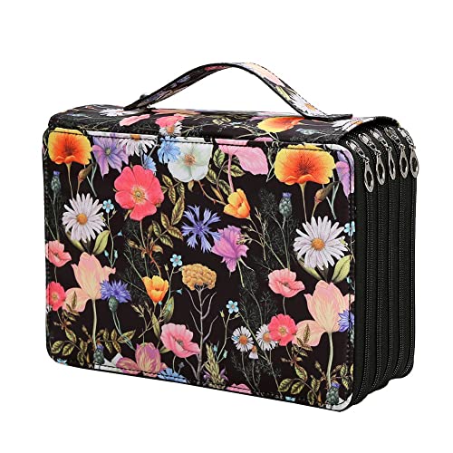 Vklopdsh 250 Slots Farbige Federmäppchen Organizer mit Reißverschluss Kapazität Stifthalter Tasche für Schüler oder Künstler A, Blumenfarbe, Modern von Vklopdsh