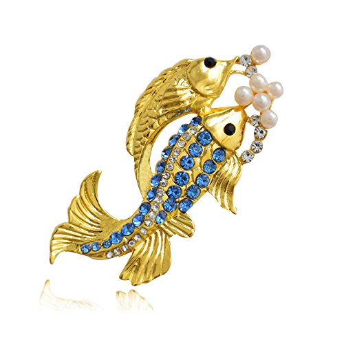 Vklopdsh Gold Fisch Brosche fuer Frauen Kristall Brosche Simulierte Perle Tier Emaille Pin Schmuck Kleidung Zubehoer von Vklopdsh