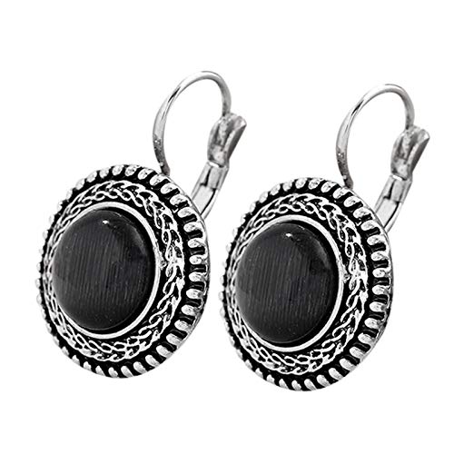 Vklopdsh Mode Boho Großer Tropfen Ohrringe Für Frauen Schmuck Geschnitzt Vintage Tibetischen Silber Böhmischen Lange Ohrringe Schwarz von Vklopdsh
