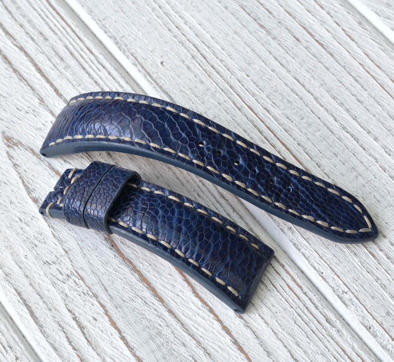 2420 Mm Blaues Straußenleder Uhrenband Versandfertig 2420 Mm Blaues Straußenleder Uhrenband Versandfertig von VladStraps