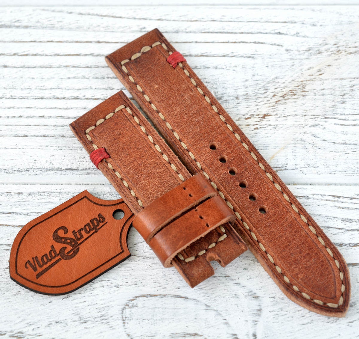 24x24mm Orange Vintage Echt Leder Uhrenarmband Panerai Style 24x24mm Orange Vintage Echt Leder Uhrenarmband Panerai Style von VladStraps