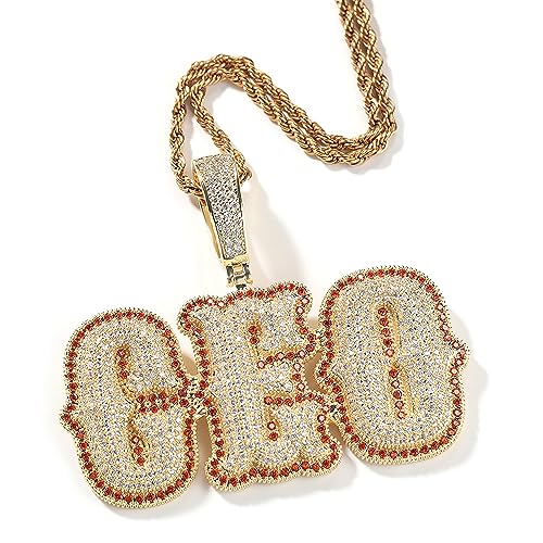 Vlagots Custom Letter Chain für Männer benutzerdefinierte Iced Out Name Halskette Bubble Letter Halskette Personalisierte Hip Hop Namensschild Halskette mit Seilkette für Männer Frauen Rapper von Vlagots