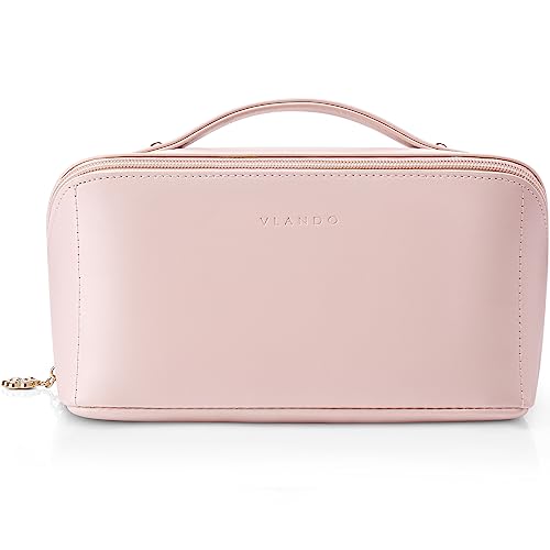 Vlando Reise-Make-up-Tasche, Kulturbeutel für Damen, PU-Leder, offen, flach, Make-up-Tasche, 03. Rosa Vlando Reise-Make-up-Tasche, Kulturbeutel für Damen, PU-Leder, offen, flach, Make-up-Tasche, 03. Rosa von Vlando