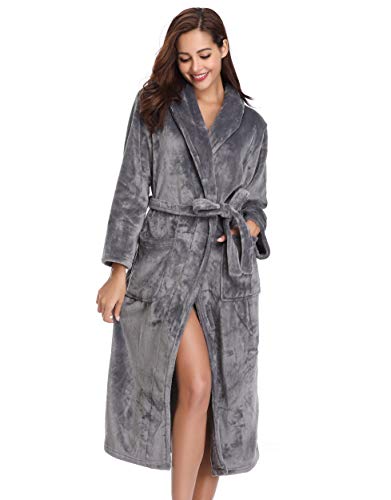Vlazom Damen Bademantel Flanell Weiche Winter Bademantel Saunamantel Morgenmantel Lange Ärmel Hausmantel für Damen（S，Dunkelgrau） von Vlazom