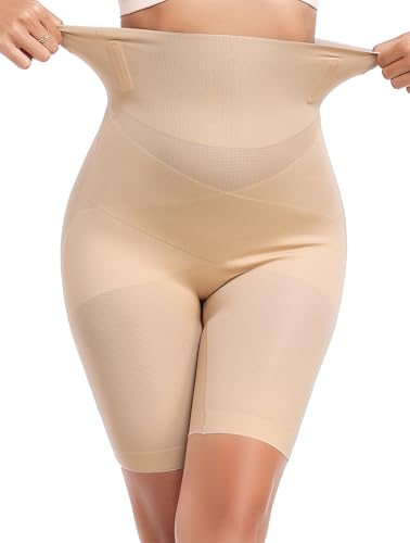 Vlazom Damen Bauchweg Unterhose Hohe Taille Shapewear Miederhose mit Bein Figurenformend Leggings Unterwäsche Atmungsaktive Nahtlose（XL，Nude） von Vlazom